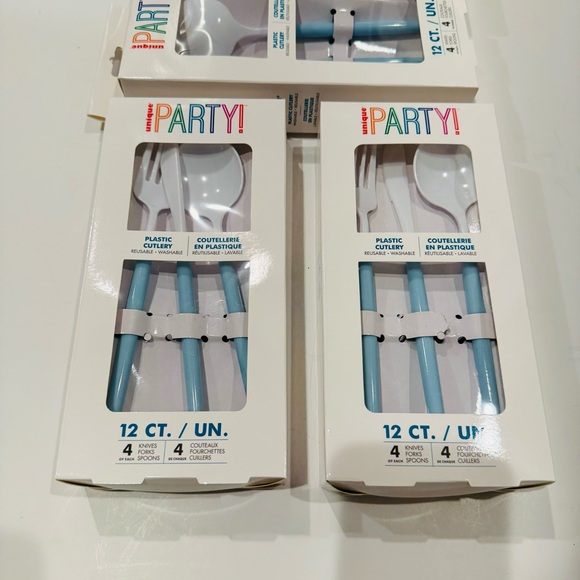 UNIQUE PARTY: 5 Boxes of 12Ct Cutlery Set Blue White Plastic - Picture 4 of 9